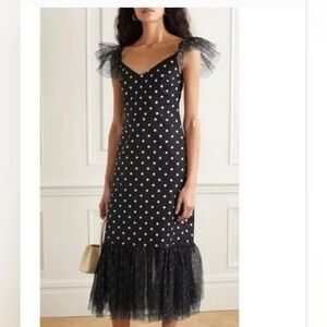 NWT $285 Staud Marwa Dress polka dot black and white size 10 tulle